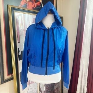 PSK COLLECTIVE: Bright Blue Zip Up Women's Cropped Hoodie Anorak Jacket Sz L